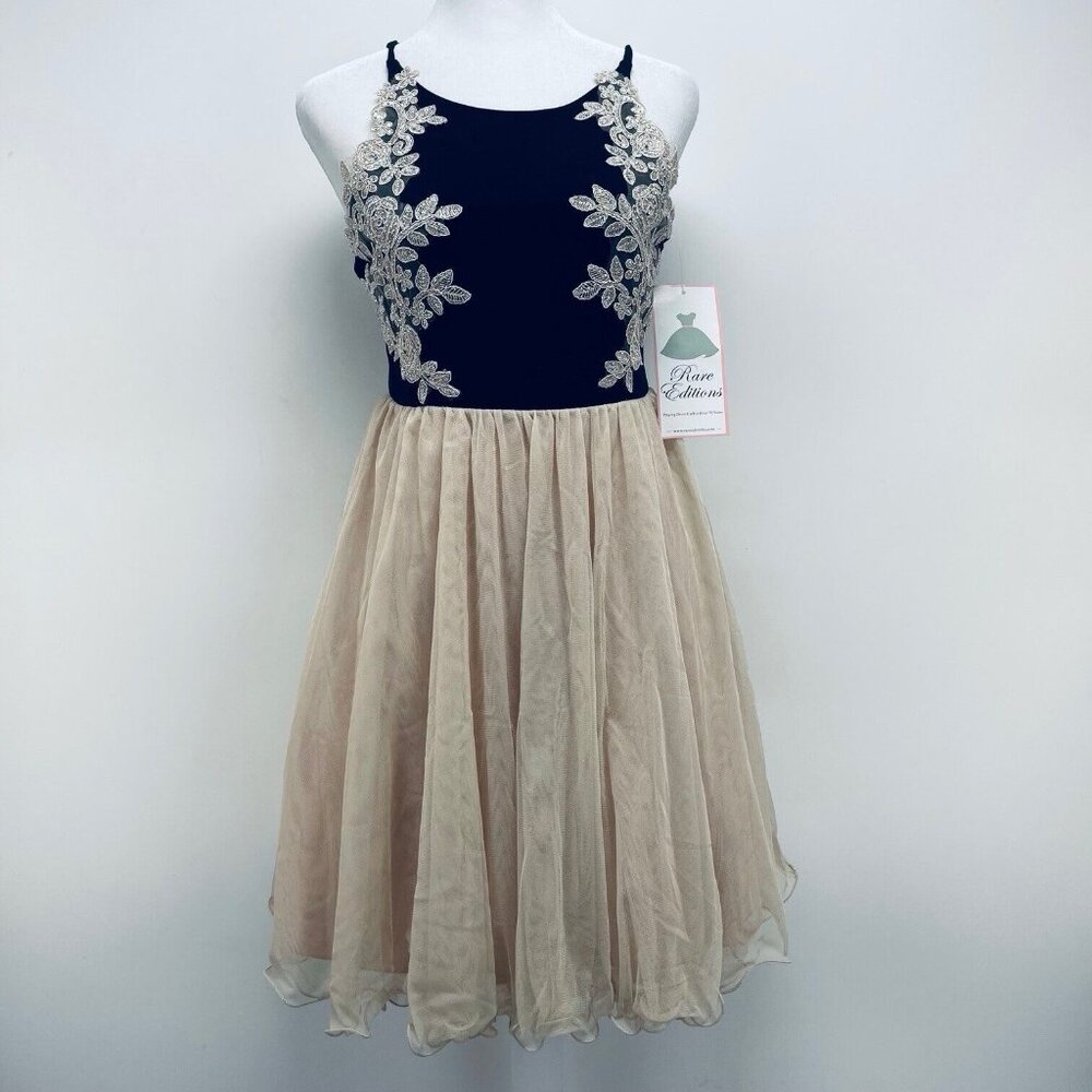 Rare Edition Dress Size 10 Women’s Lace-Trim Halter Sleeveles Beige Black New